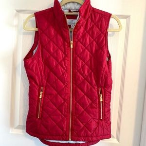 Southern Tide Red Quilted Vest with Gold Zippers